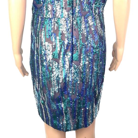 Dress the Population Zoe Sequin Blue Purple Sheath Mini Party Formal Dress - Picture 9 of 15